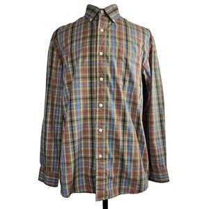 Saddlebred Mens Shirt Large Olive Green Plaid Long Sleeve Button Down
